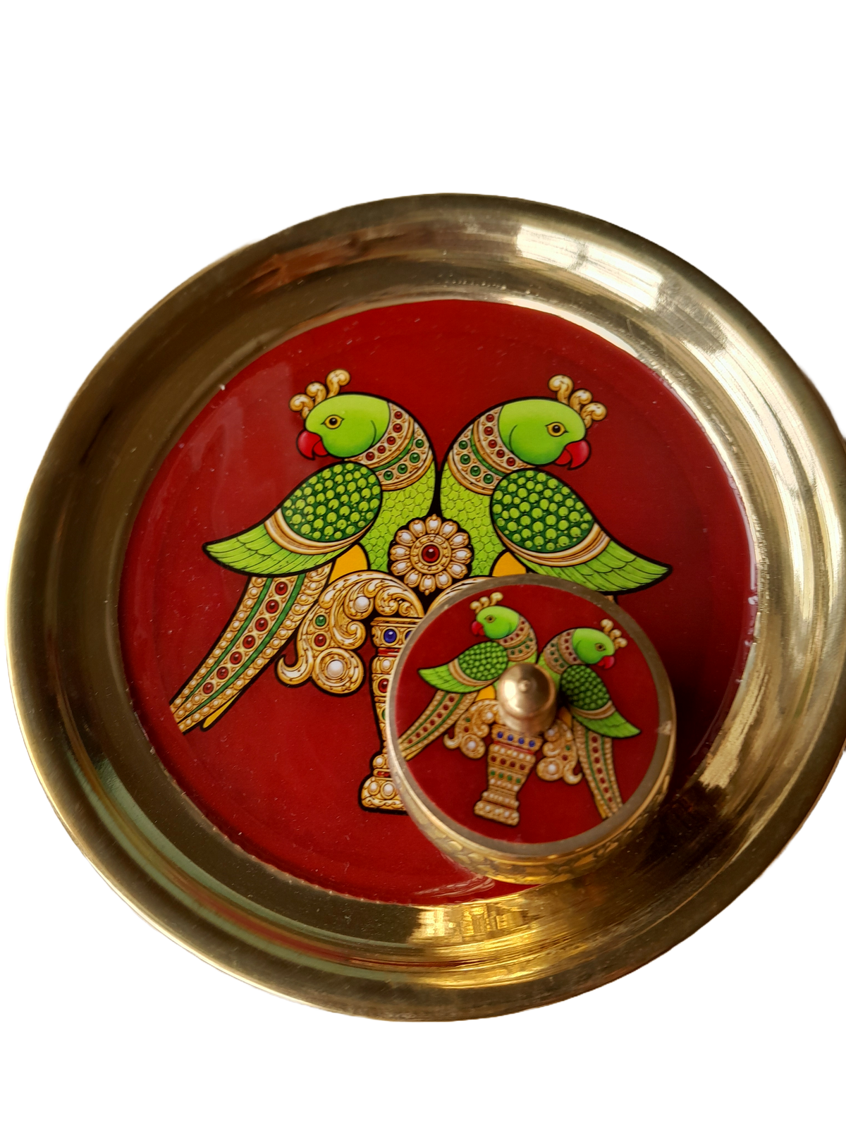 Twin Parrot Brass Plate + KumKum Box