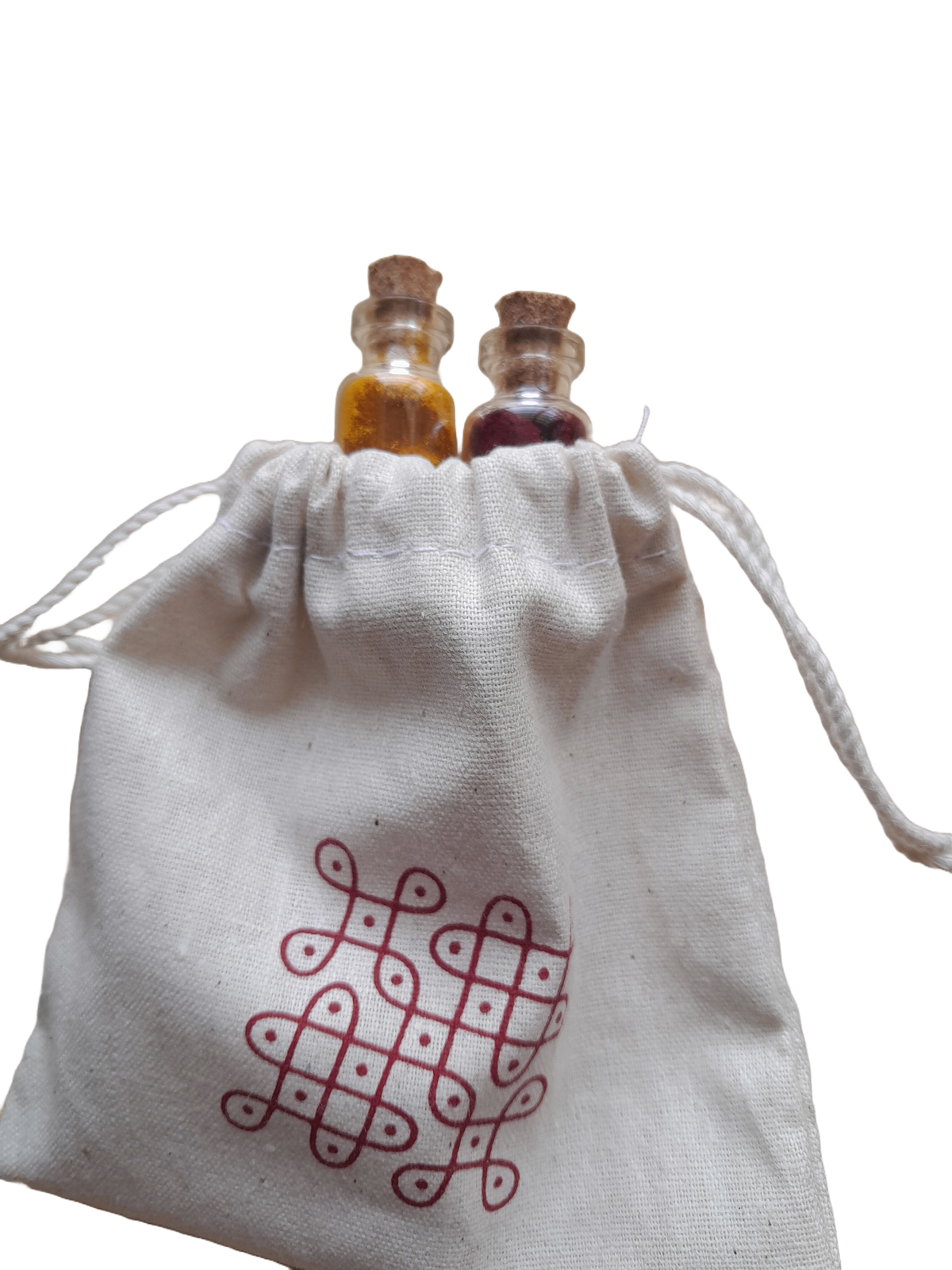 Haldi Kumkum vials with cotton pouch